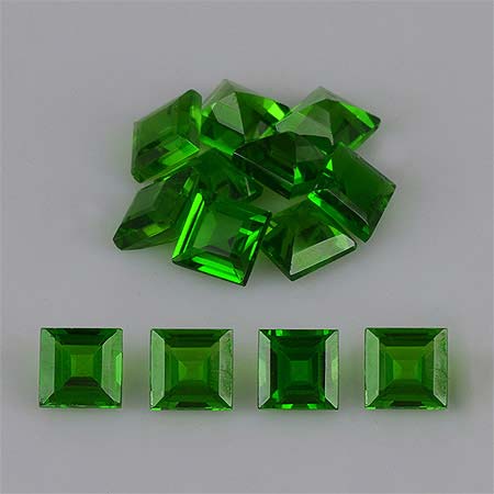 Natural 3.5x3.5x2.5mm Faceted Square Chrome Diopside