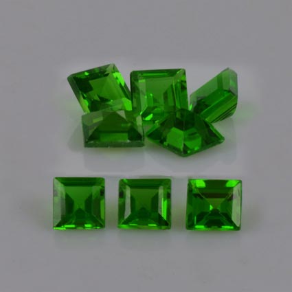 Natural 3x3x2mm Faceted Square Chrome Diopside